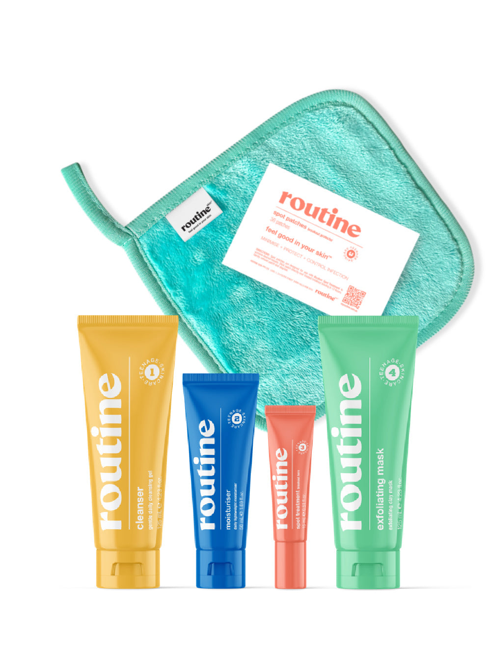 Bundle of Facial Cleanser, Moisturiser, Spot Treatment, Exfoliating Mask.